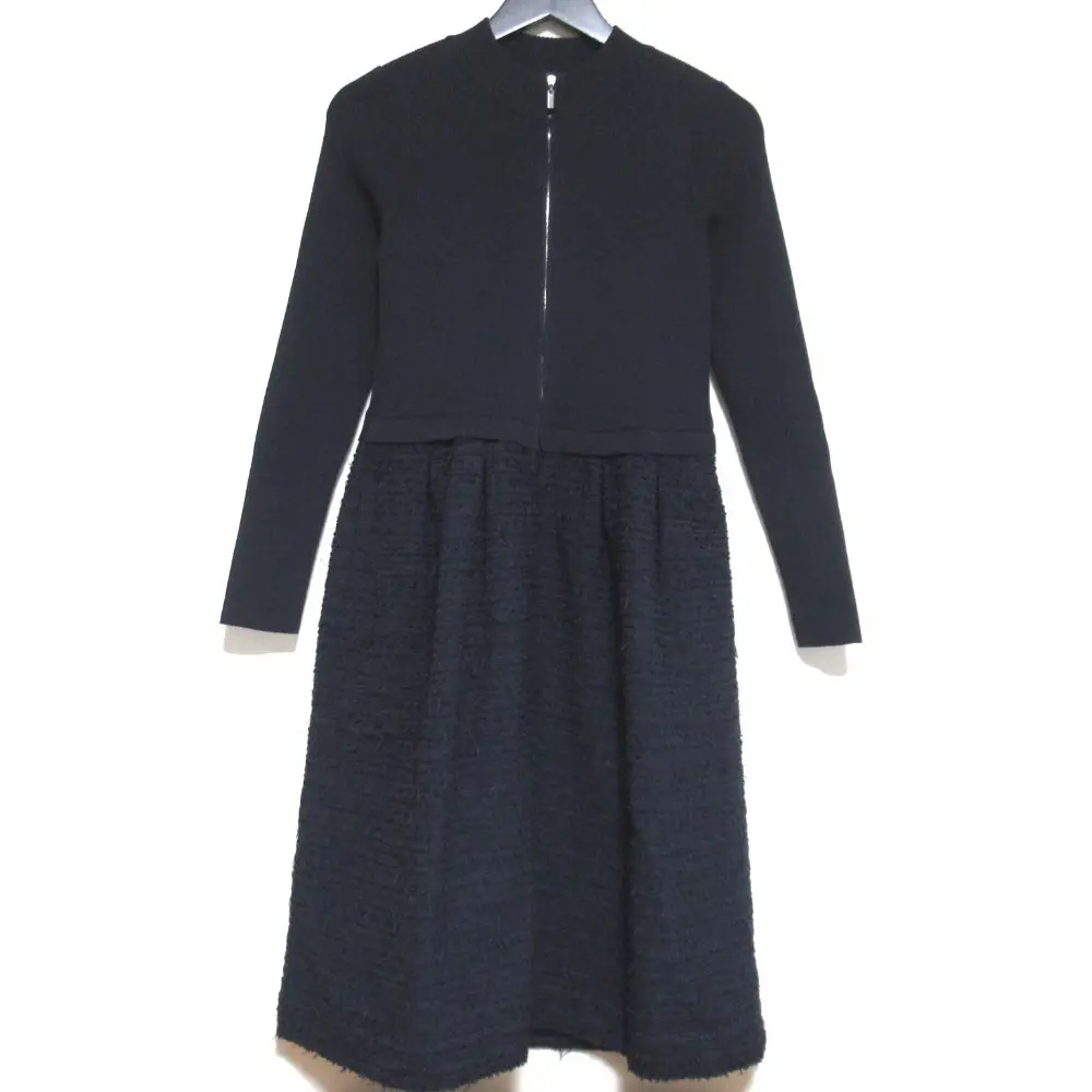 FOXEY BOUTIQUE フォクシー 2021年モデル Dress Blew Azur ブルーアズール ツイード切替 ドレス ワンピース 42192 38 ネイビー