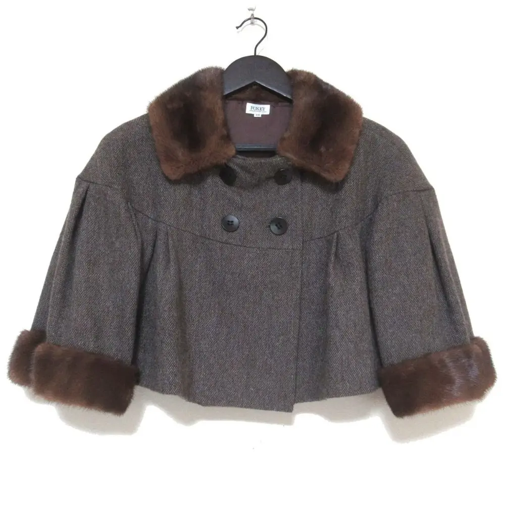 FOXEY BOUTIQUE フォクシーブティック カシミヤ ミンクファー装飾 ショート丈 コート ジャケット 22712 38サイズ ダークブラウン系
