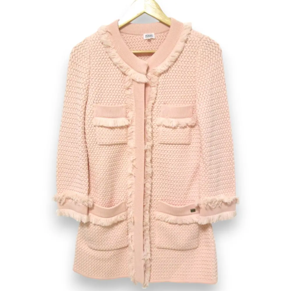 FOXEY BOUTIQUE フォクシー ブティック ウール ツイードニット ノーカラージャケット コート サイズ40 ピンク