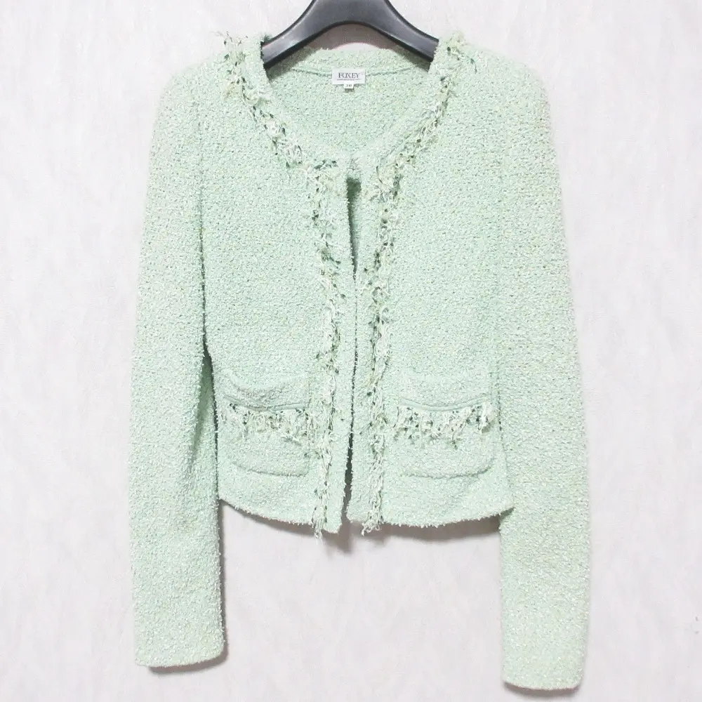 FOXEY BOUTIQUE フォクシーブティック ノーカラー ツイードジャケット 17980 38 グリーン