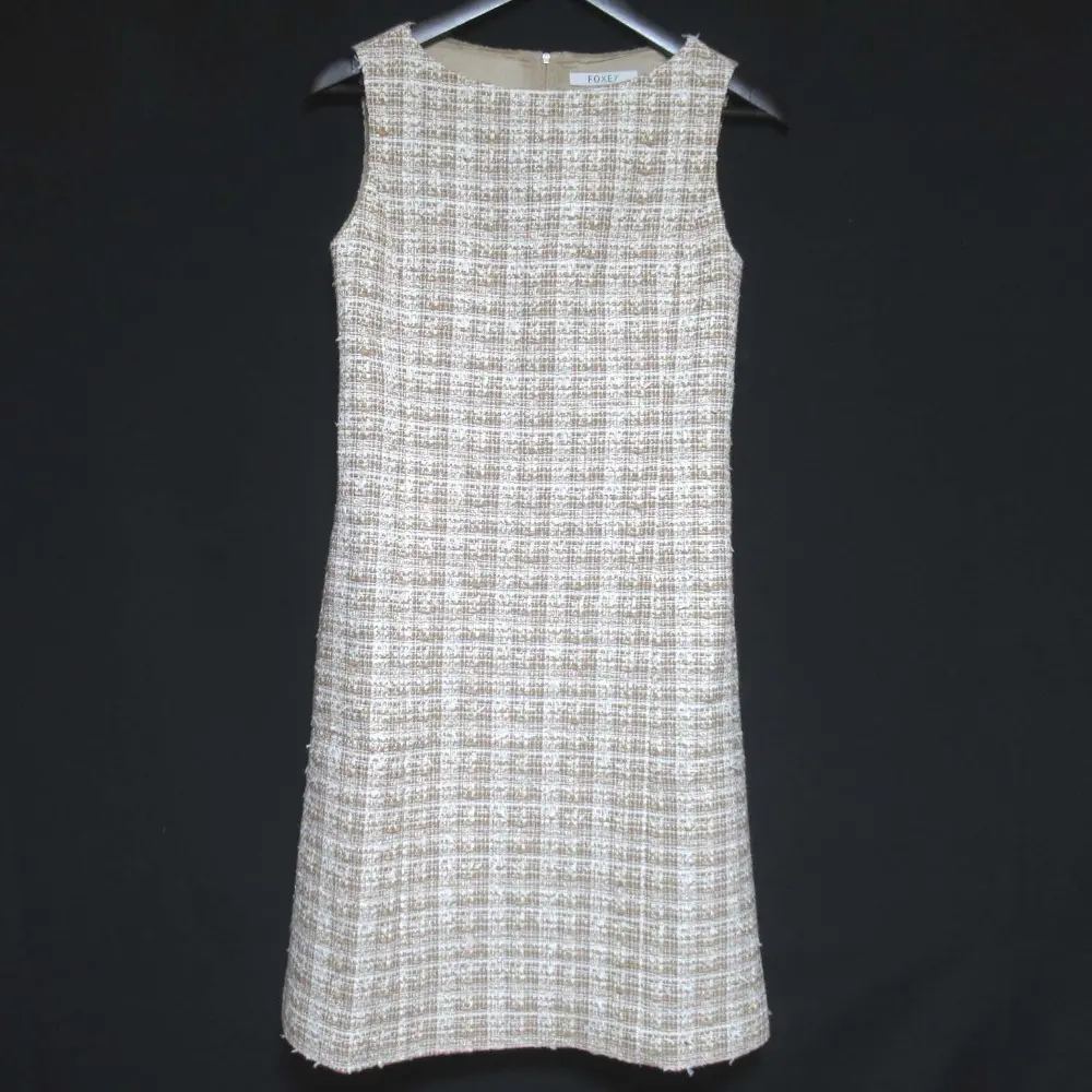FOXEY BOUTIQUE フォクシーブティック Dress Victoria ノースリーブ ひざ丈 ツイード ワンピース 40543 サイズ38 ベージュ