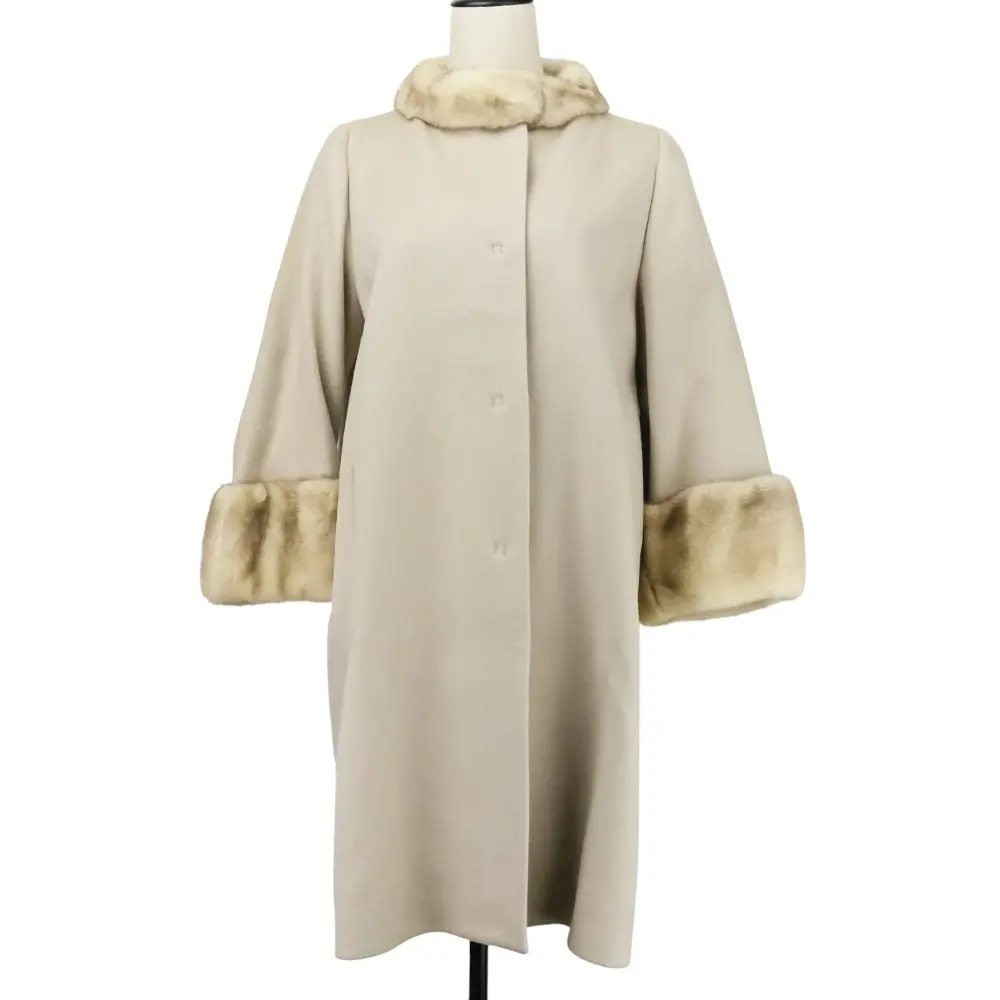 FOXEY BOUTIQUE フォクシーブティック Crystal Snow ミンクトリム カシミア ロングコート 34708 38 ベージュ