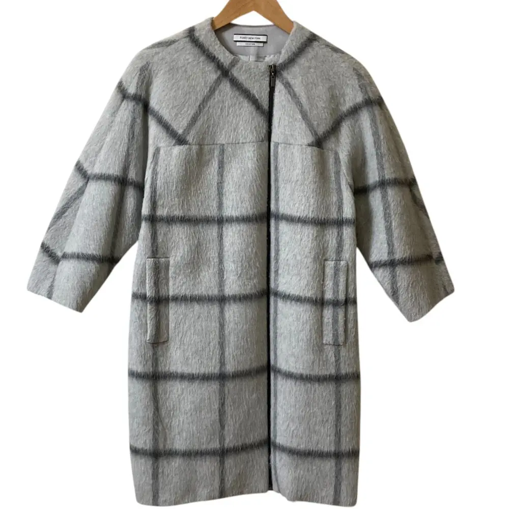 FOXEY NEW YORK COLLECTION フォクシーニューヨークコレクション チェック シャギーコート 34616 サイズ38 グレー