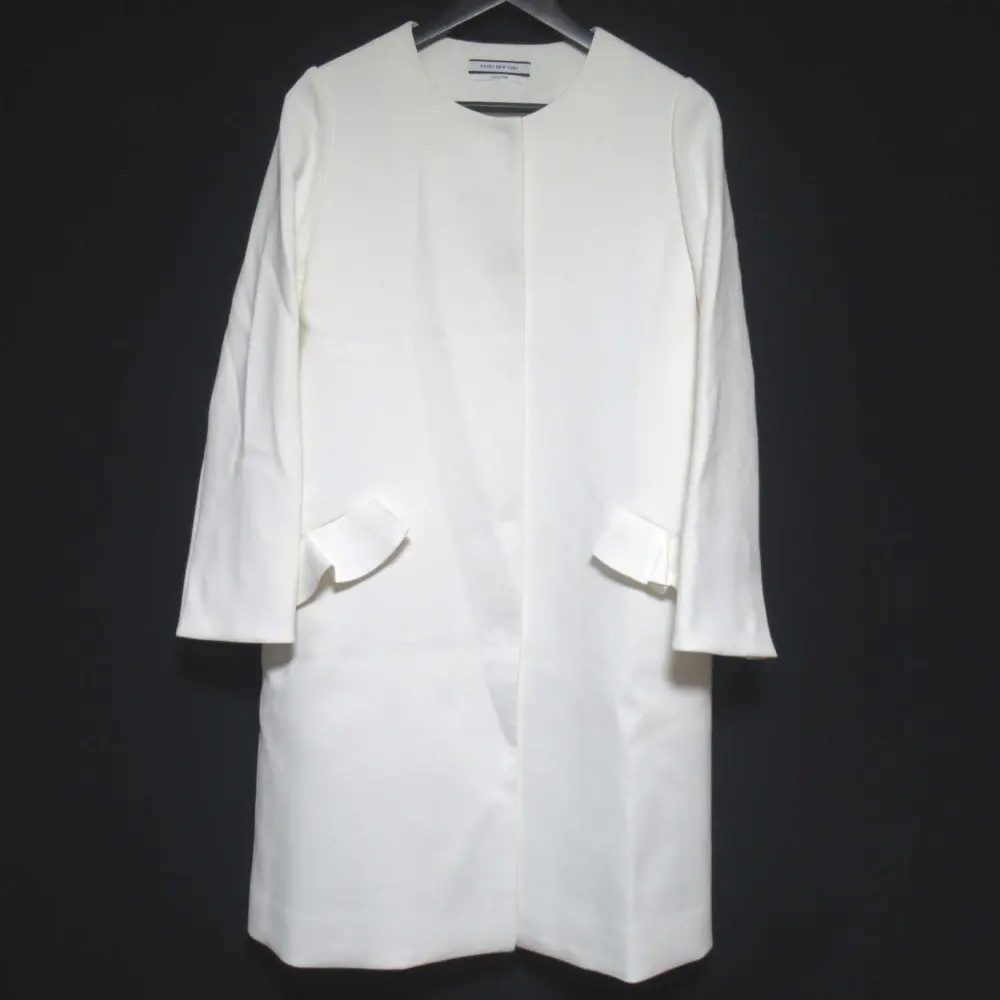 FOXEY フォクシーニューヨーク Doubleface light Weight Coating Flounce Pocket Coat ノーカラーコート サイズ38 ホワイト