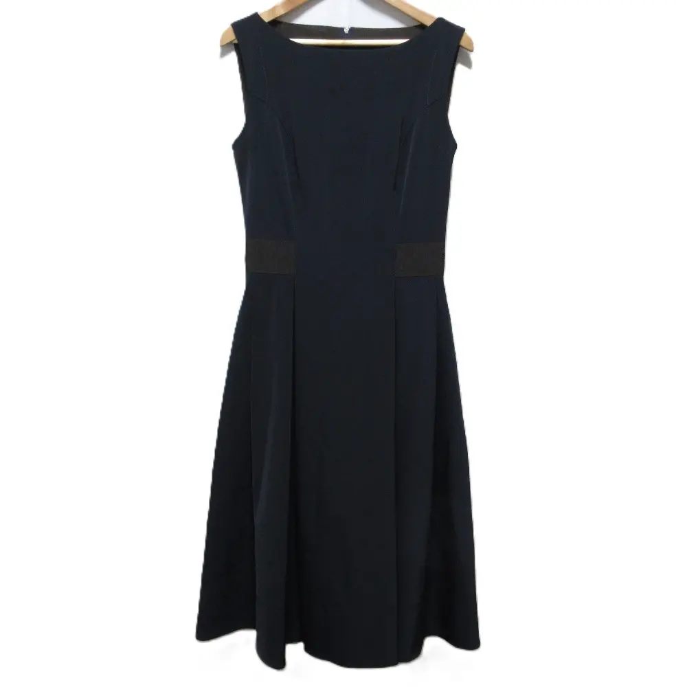 FOXEY NEW YORK フォクシーニューヨーク ストレッチ ノースリーブ ひざ丈 ミディ丈 フレアワンピース ドレス 40 ダークネイビー