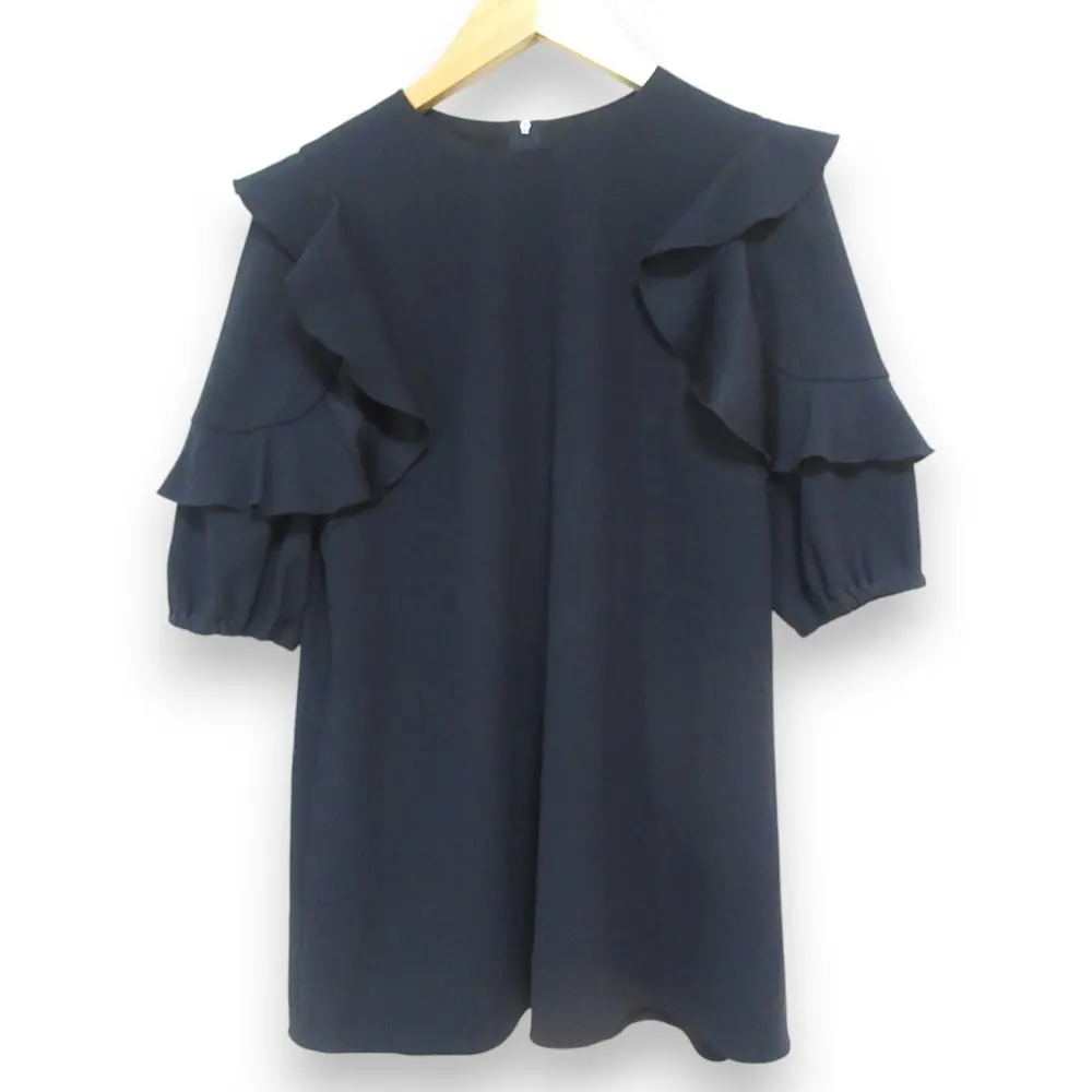 FOXEY NEW YORK フォクシーニューヨーク フリルハーフスリーブ ブラウス カットソー 37510 サイズ40 ネイビー