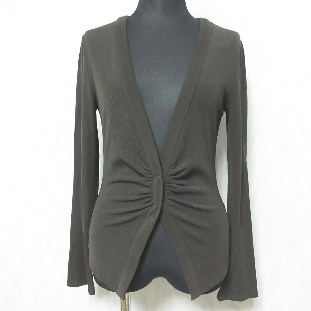 FOXEY NEW YORK フォクシーニューヨーク ストレッチ ギャザー Vネック ロングスリーブ ニットカーディガン 23397 42 ブラウン