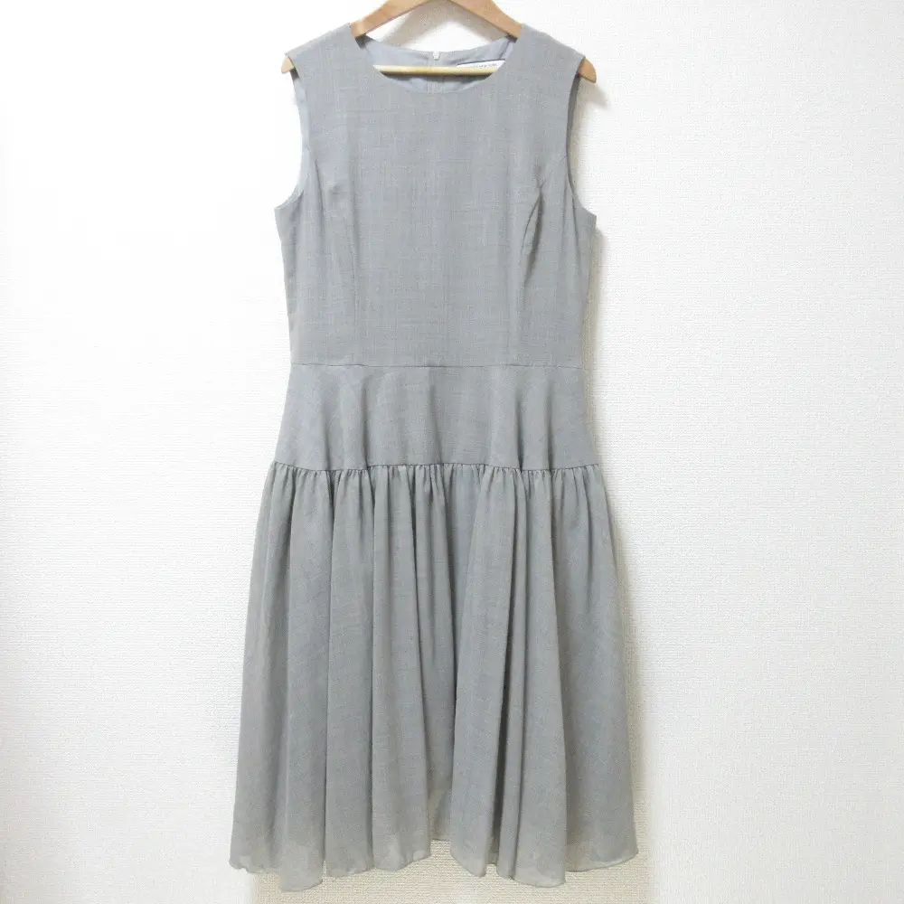 FOXEY NEWYORK フォクシーニューヨーク チェック柄 ノースリーブ ひざ丈 ギャザーフレアドレス ワンピース 38782 40 グレー