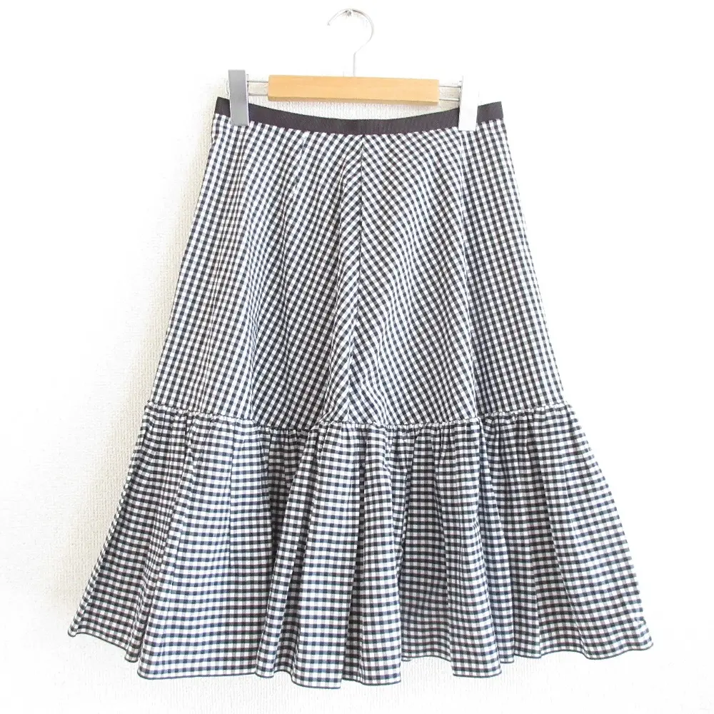 FOXEY NEW YORK フォクシーニューヨーク Skirt Daffodil ギンガムチェック柄 ミディ丈 フレアスカート 40089 38 ブラック×ホワイト