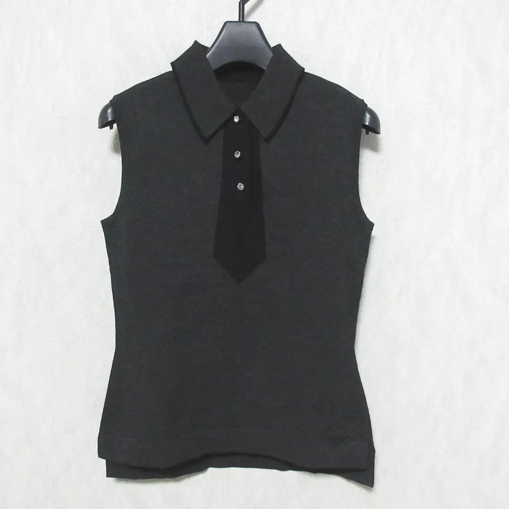 FOXEY NEW YORK フォクシーニューヨーク ジェントルポロ ノースリーブ ニットシャツ 29990 38 ダークグレー