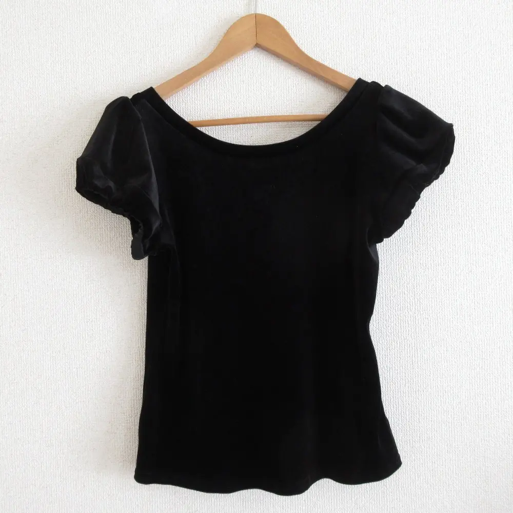 VELOUR NOIR by FOXEY NEW YORK ベロアノワール フォクシーニューヨーク バックリボン 半袖 プルオーバー カットソー 42 ブラック