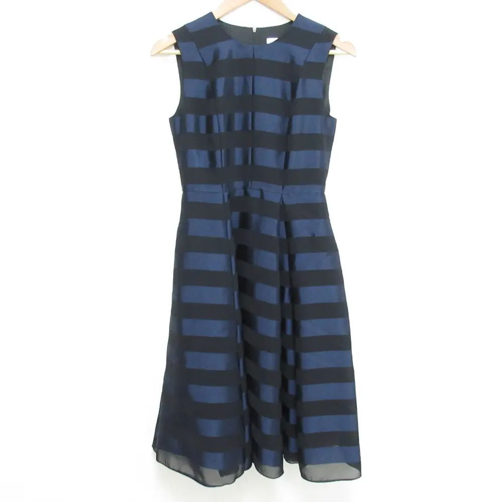 FOXEY NEW YORK フォクシーニューヨーク ボーダー ノースリーブ ドレス ひざ丈 フレア ワンピース 35070 サイズ38 ネイビー×ブラック