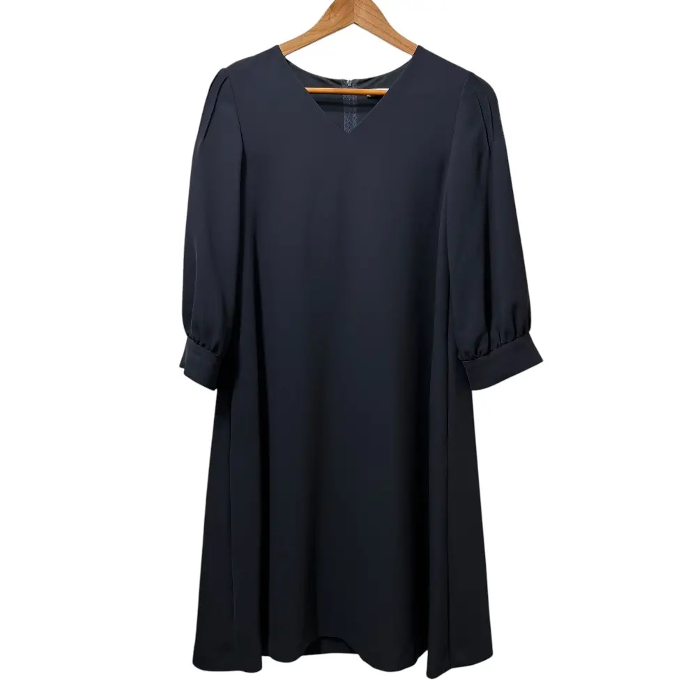 FOXEY NEW YORK フォクシーニューヨーク 七分袖 Vネック フレアワンピース 37802 38 ダークネイビー