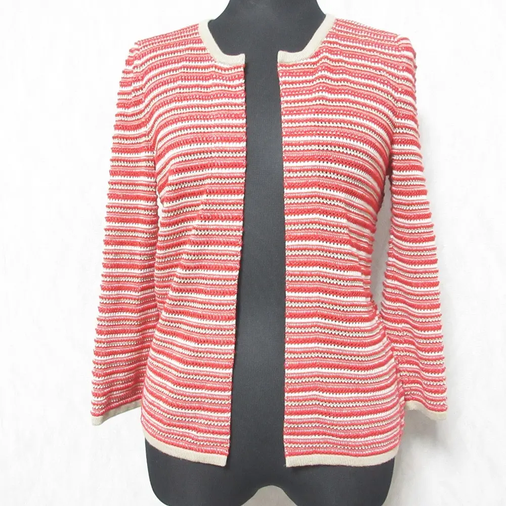 FOXEY NEW YORK フォクシーニューヨーク ボーダー 七分袖 クルーネック ニットカーディガン 29537 38 レッド