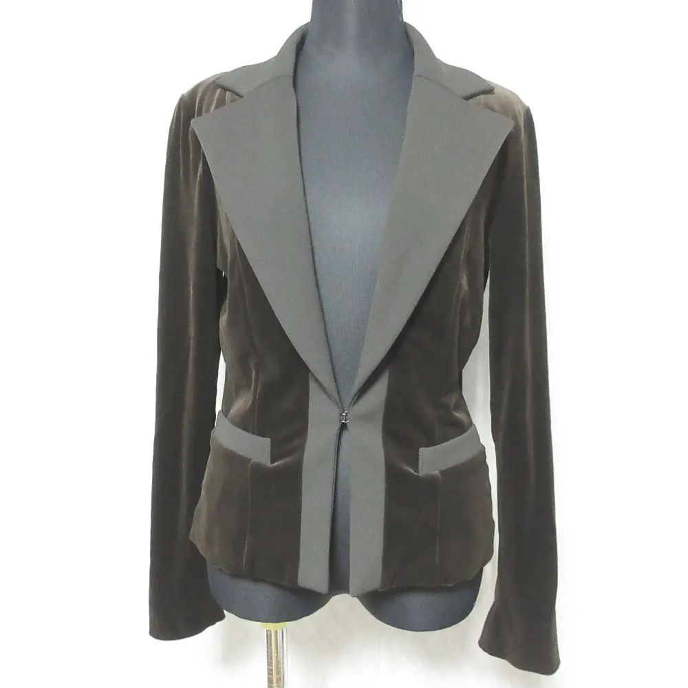 FOXEY NEW YORK フォクシーニューヨーク 異素材 切替 ベロア テーラードジャケット 20314 サイズ40 ブラウン