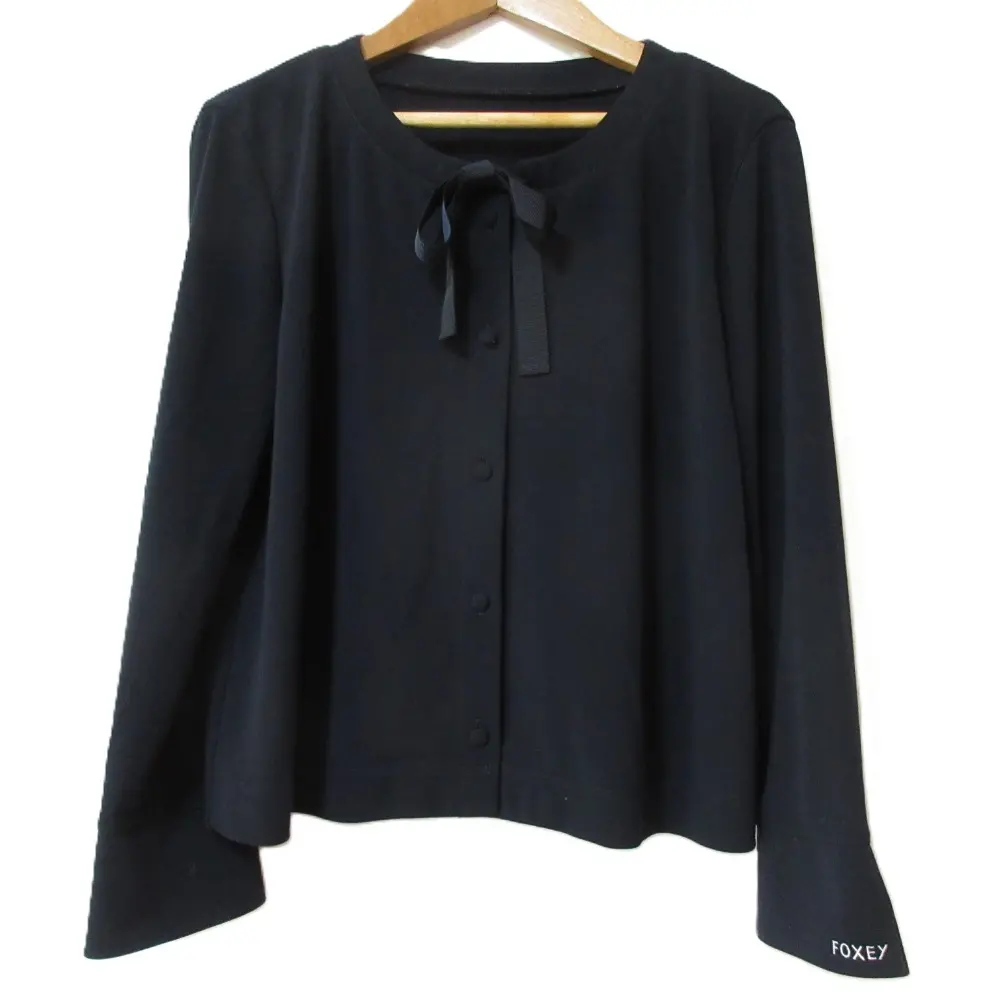 FOXEY NEW YORK フォクシーニューヨーク リボン ロゴ刺繡 ストレッチ カーディガン 41392 サイズ40 ネイビー