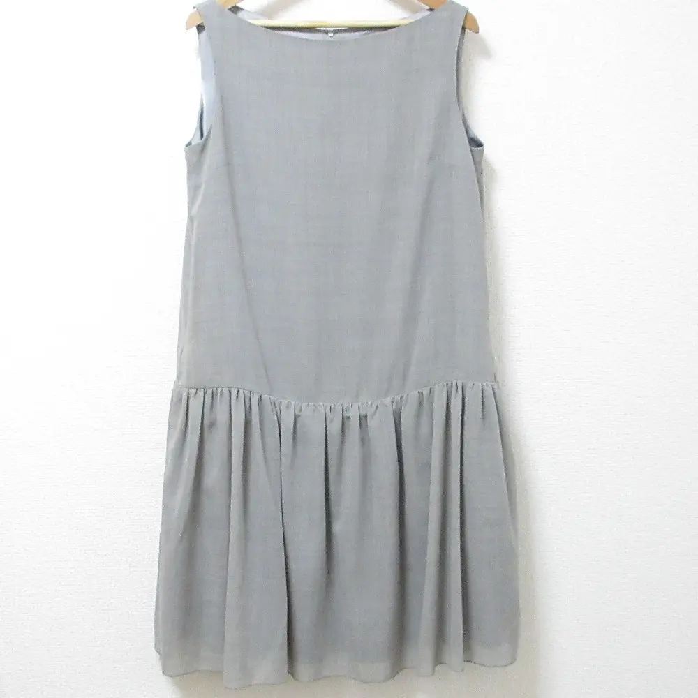 FOXEY NEW YORK フォクシーニューヨーク ノースリーブ ひざ丈 フレアワンピース ギャザードレス 39443 38サイズ グレー