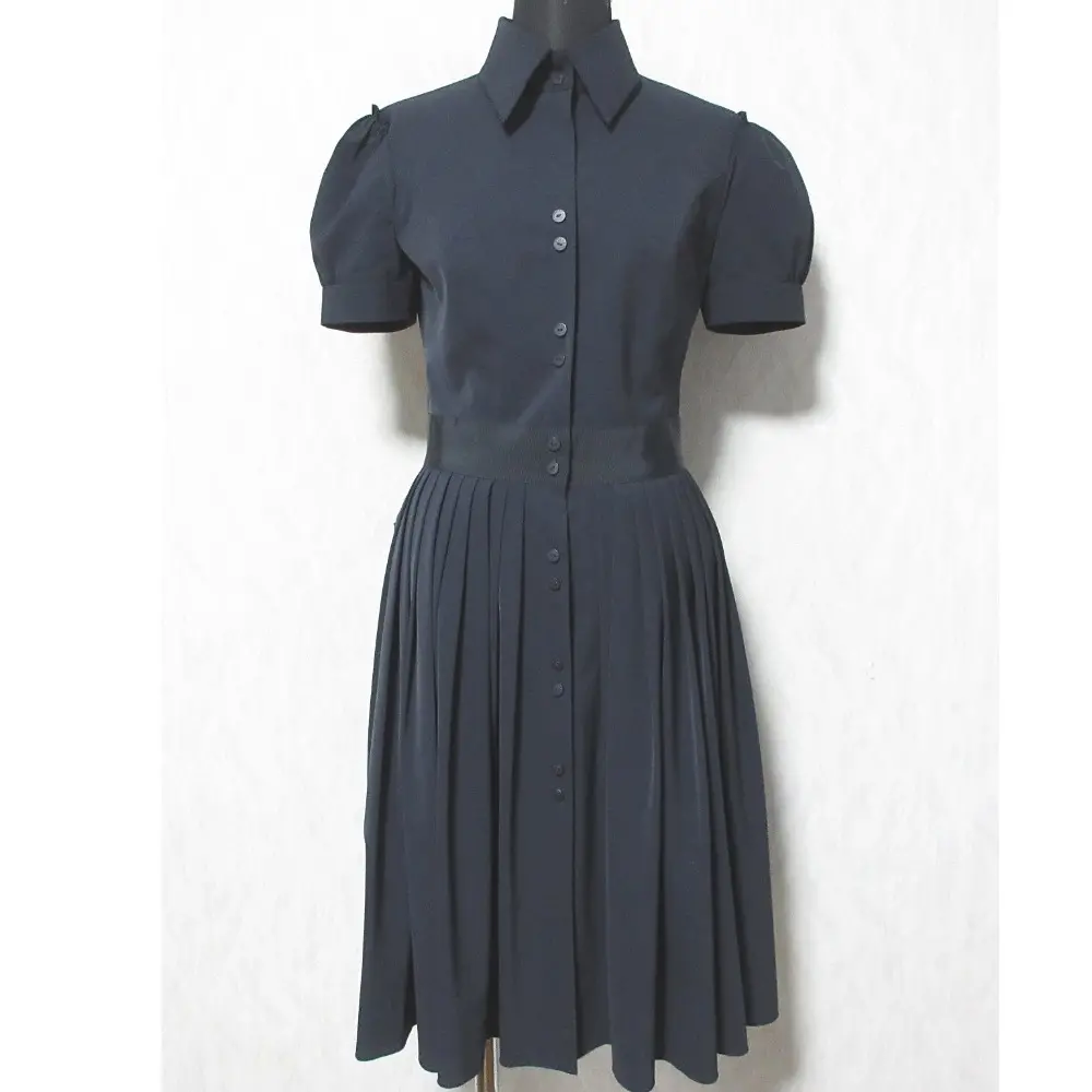 FOXEY NEW YORK フォクシーニューヨーク パフスリーブ 半袖 ひざ丈 フレアワンピース ドレス 22239 38 ネイビー