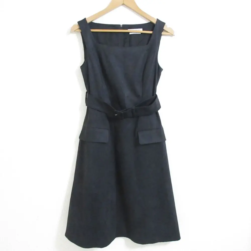 FOXY NEW YORK collection フォクシーニューヨーク Dress Suede ベルト付き ひざ丈 ノースリーブ ワンピース 40641 38 ブラック