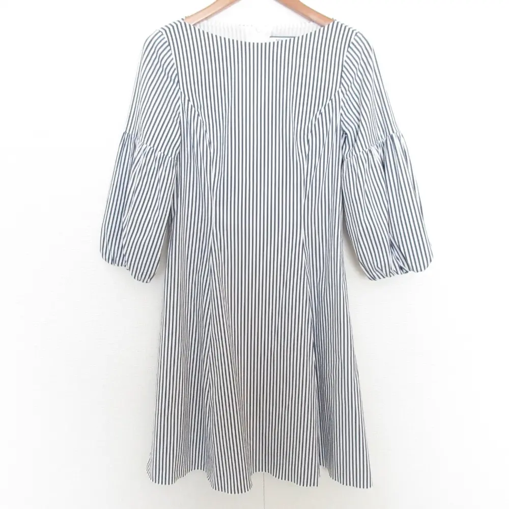 FOXEY NEW YORK フォクシーニューヨーク ストライプ ストレッチ ハーフスリーブ ワンピース 40093 サイズ38 ネイビー ホワイト