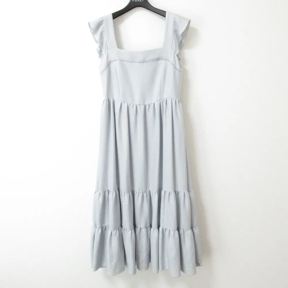 FOXEY NEW YORK フォクシーニューヨーク ノースリーブ ティアードドレス フレアワンピース 39948 サイズ38 ライトブルー