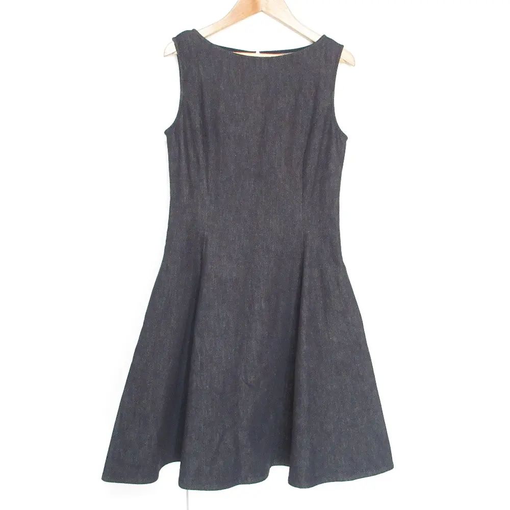 FOXEY NEW YORK フォクシーニューヨーク Dress Narcisse ノースリーブ ひざ丈 フレア デニムワンピース 41003 38 インディゴ