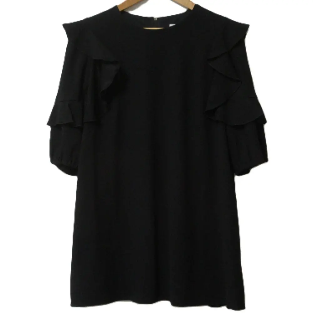 FOXEY NEW YORK フォクシーニューヨーク クルーネック フリルスリーブブラウス カットソー 37510 サイズ40 ブラック