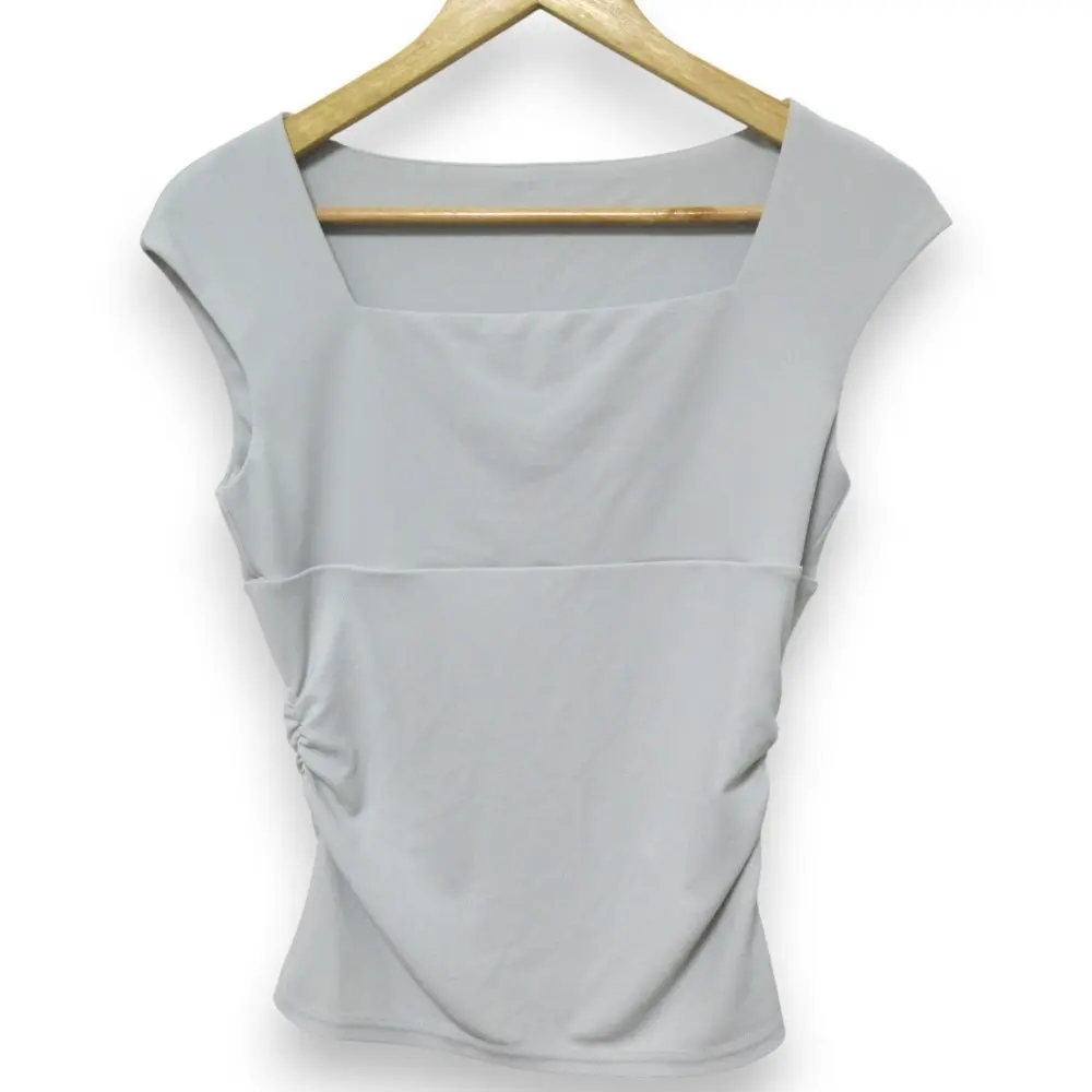 FOXEY NEW YORK フォクシーニューヨーク スクエアネック ノースリーブ ブラウス カットソー 34010 サイズ40 ブルーグレー系