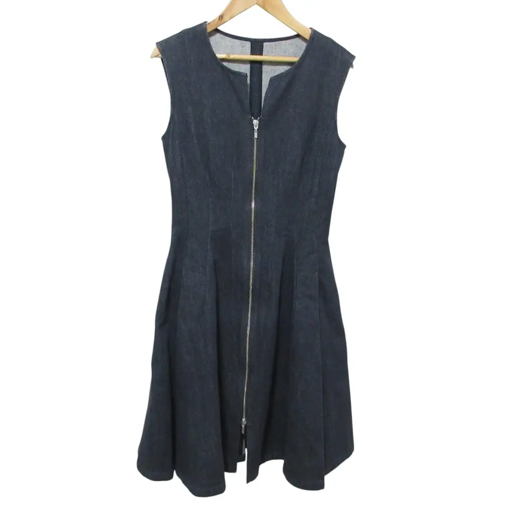 FOXEY NEW YORK フォクシーニューヨーク Dress INDIGO ノースリーブ ひざ丈 デニムワンピース 38778 38 インディゴ