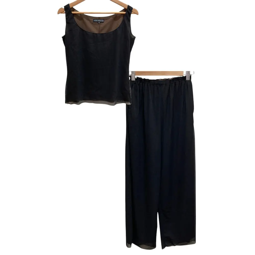 FOXEY NEW YORK フォクシーニューヨーク チュールレイヤード ノースリーブトップス パンツ セットアップ 38 ブラック