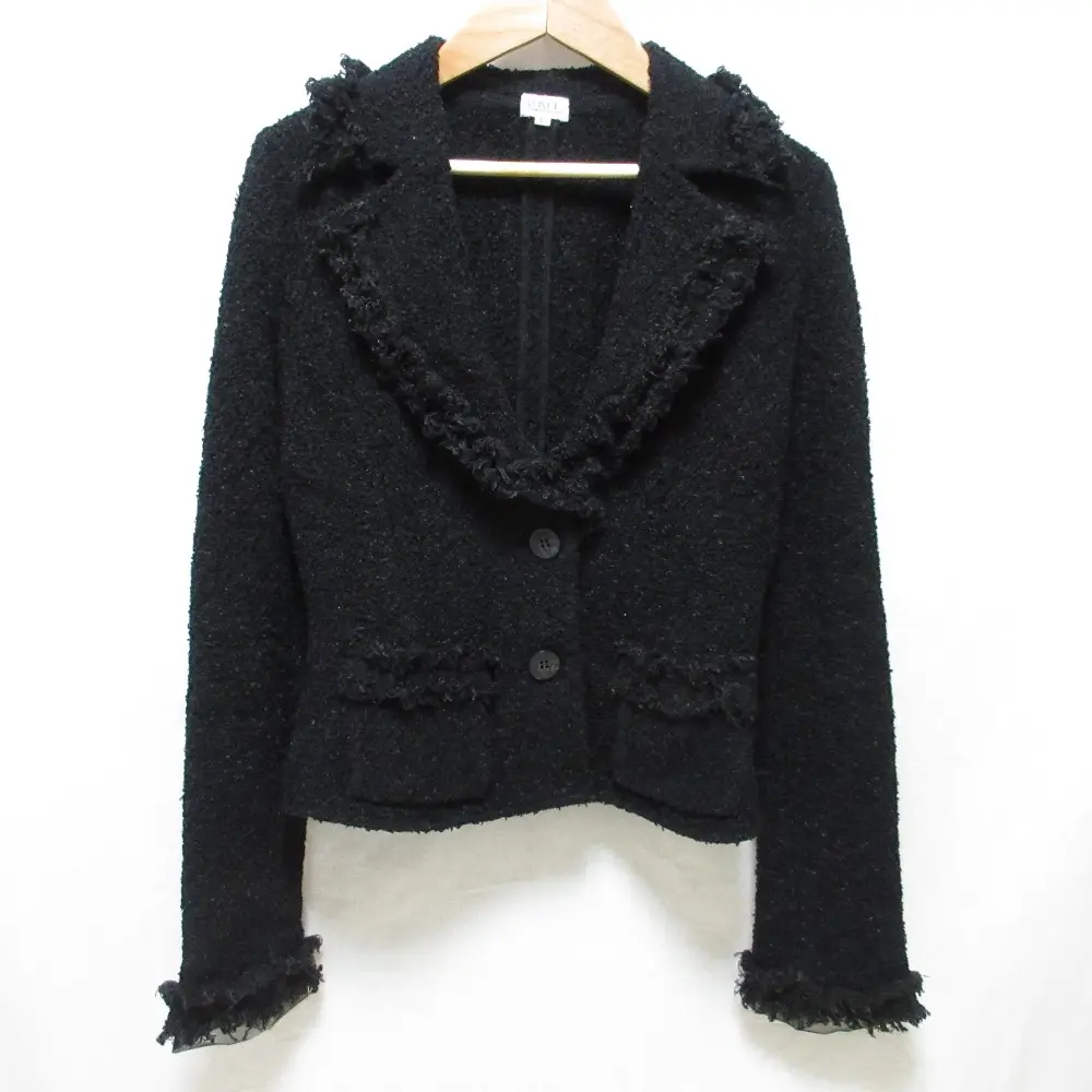 FOXEY  BOUTIQUE フォクシーブティック アンゴラブレンド シングル 2B フリンジジャケット 40 ブラック