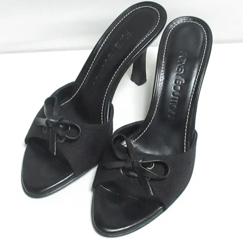 FOXEY BOUTIQUE フォクシー リボン ピンヒール ポインテッドトゥ サンダル ミュール 35 22.5cm相当 ブラック