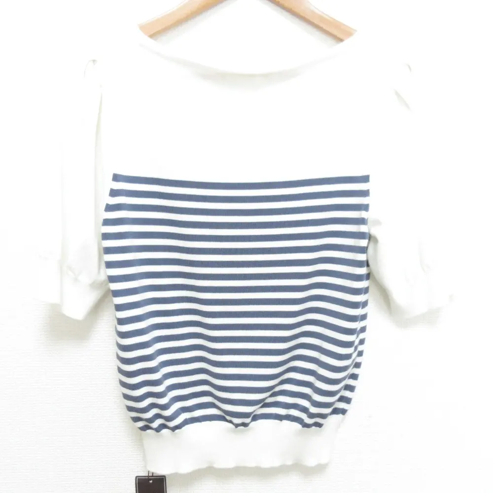 21SS FOXEY フォクシー CANDY STICK キャンディスティック ボーダー柄 半袖 ニット セーター 42123 サイズ40 ネイビー