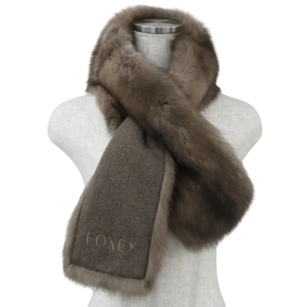 FOXEY フォクシー Fur Stole Calin ロシアンセーブルファー カシミヤ100％ ストール ティペット 37458 ヘーゼル