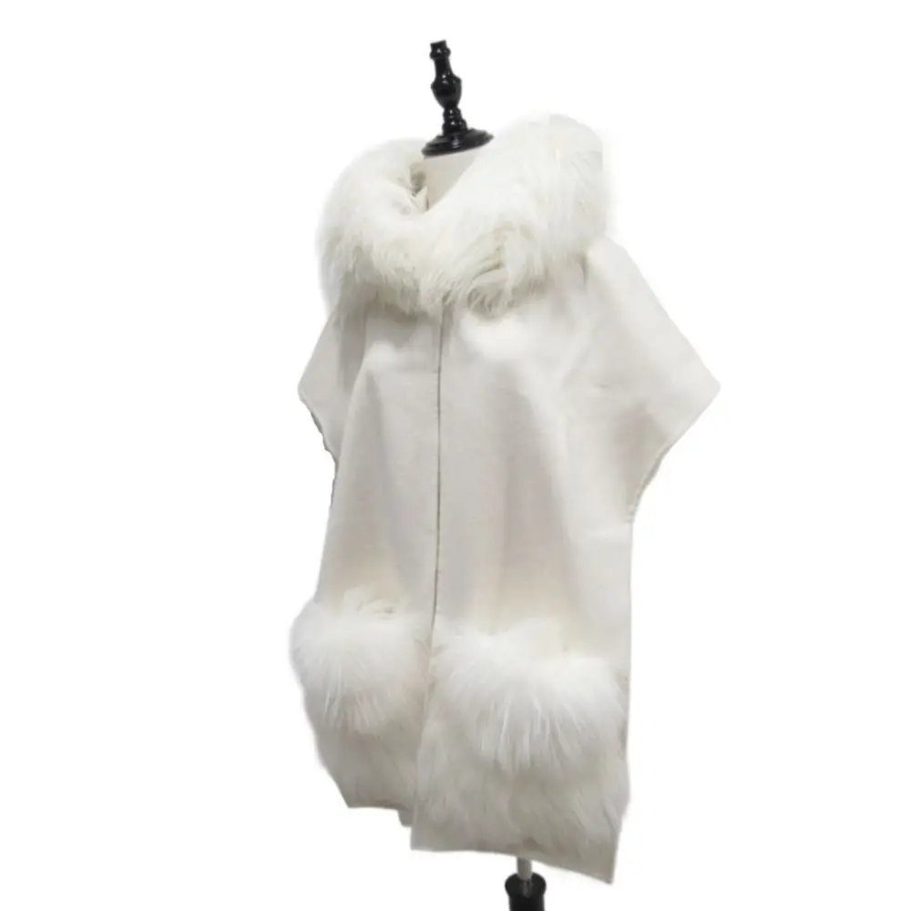 FOXEY フォクシー 2019年 Fur Stole FOX HOOODIE カシミア100％ フォックスファー フーデッド ストール ケープ 40075 アイボリー