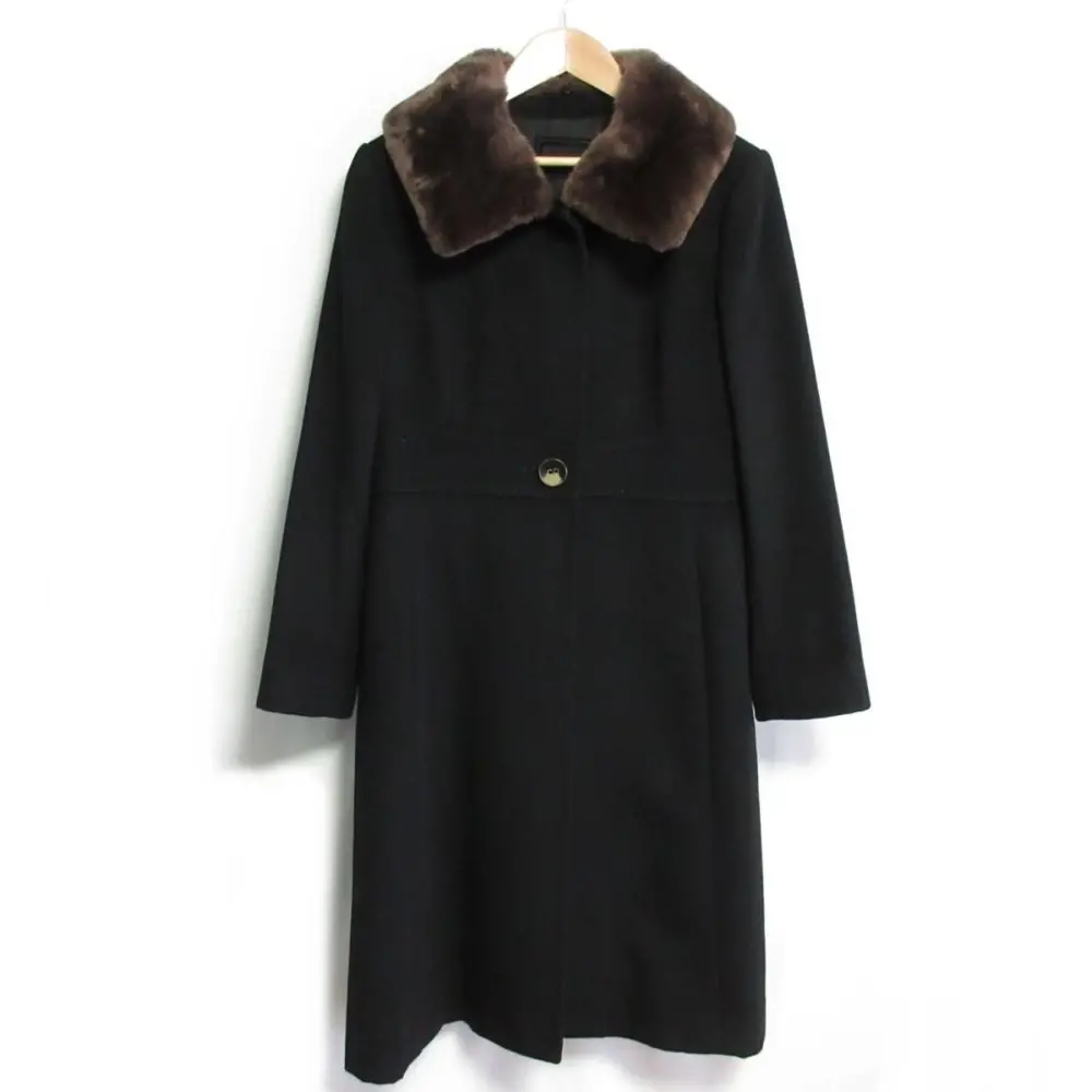 FOXEY BOUTIQUE フォクシー Coat Noisette カシミヤ100％ ヌートリアファー ロングコート 36160 サイズ40 ブラック