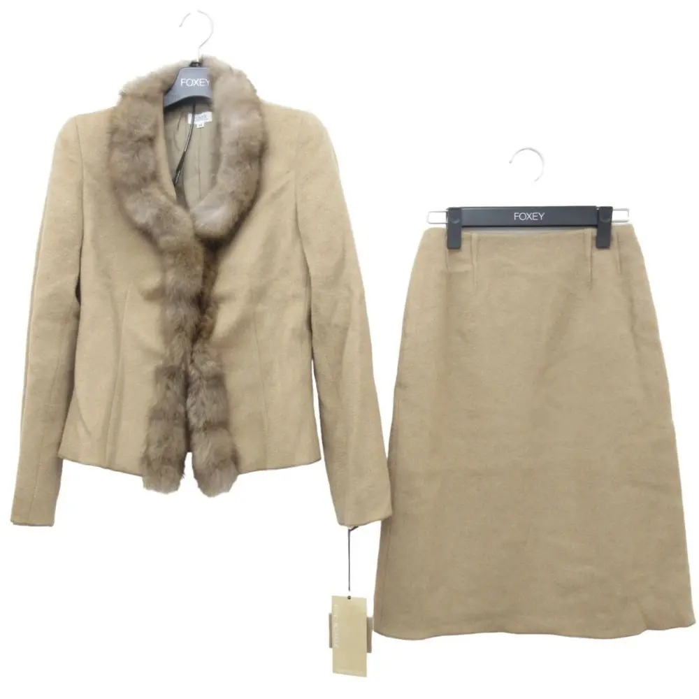 FOXEY フォクシー キャメル100％ ロシアンセーブルファー ジャケット＋スカート セットアップ 38 17253 キャメル