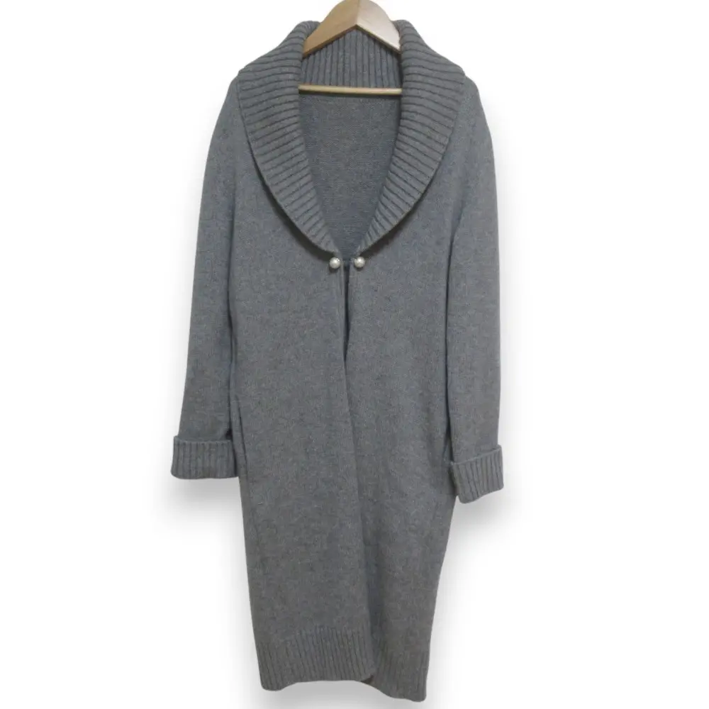 FOXEY フォクシー Knit Jacket カシミヤ100％  パール装飾 ショールカラー ニット ロングコート 39113 サイズ38 グレー