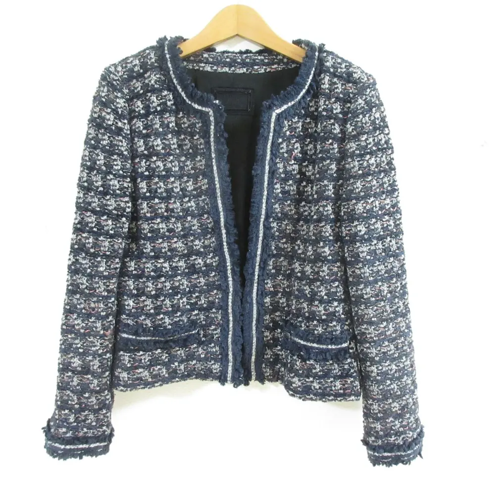 FOXEY BOUTIQUE フォクシーブティック Marshmallow Tweed ノーカラー ツイードジャケット ブルゾン 35086 40 ネイビー系