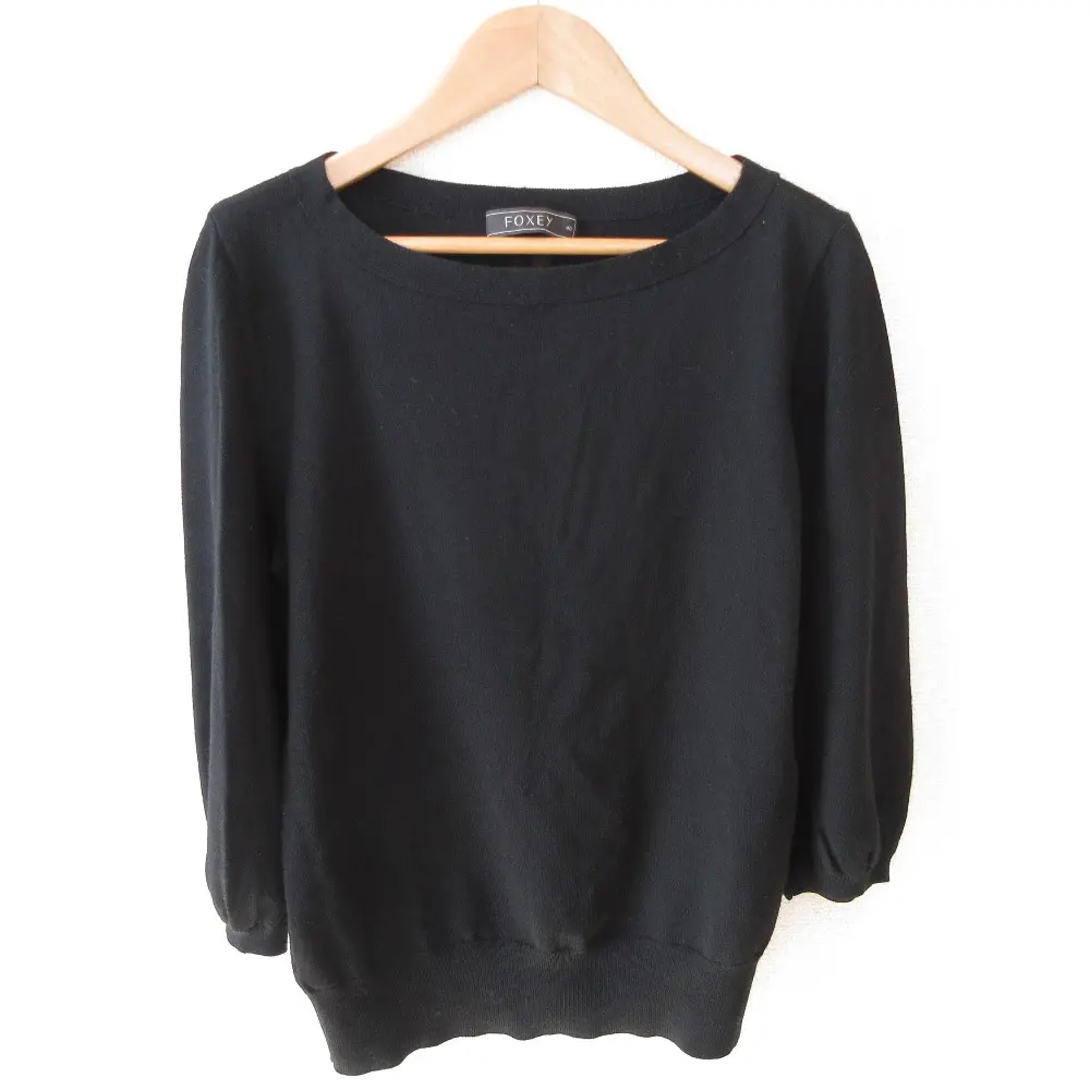 FOXEY フォクシー バッククロスモチーフ 七分袖 プルオーバー ニット カットソー セーター 26020 40 ブラック