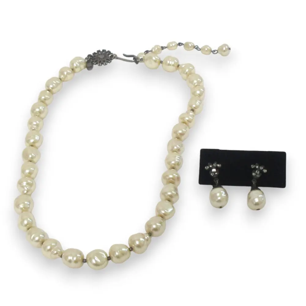 FOXY フォクシー バロックパール ネックレス+イヤリング セット アクセサリー オフホワイト系