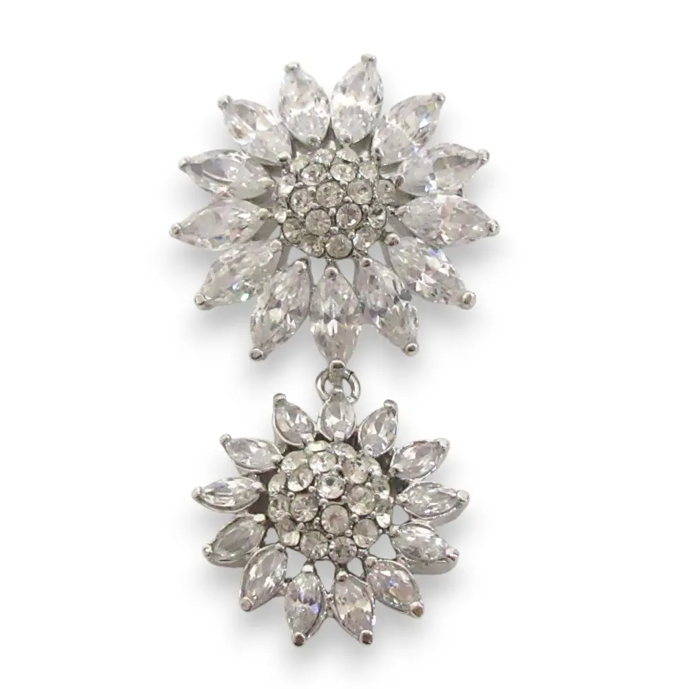 FOXEY フォクシー フラワーモチーフ ビジュー スイング ブローチ アクセサリー シルバー