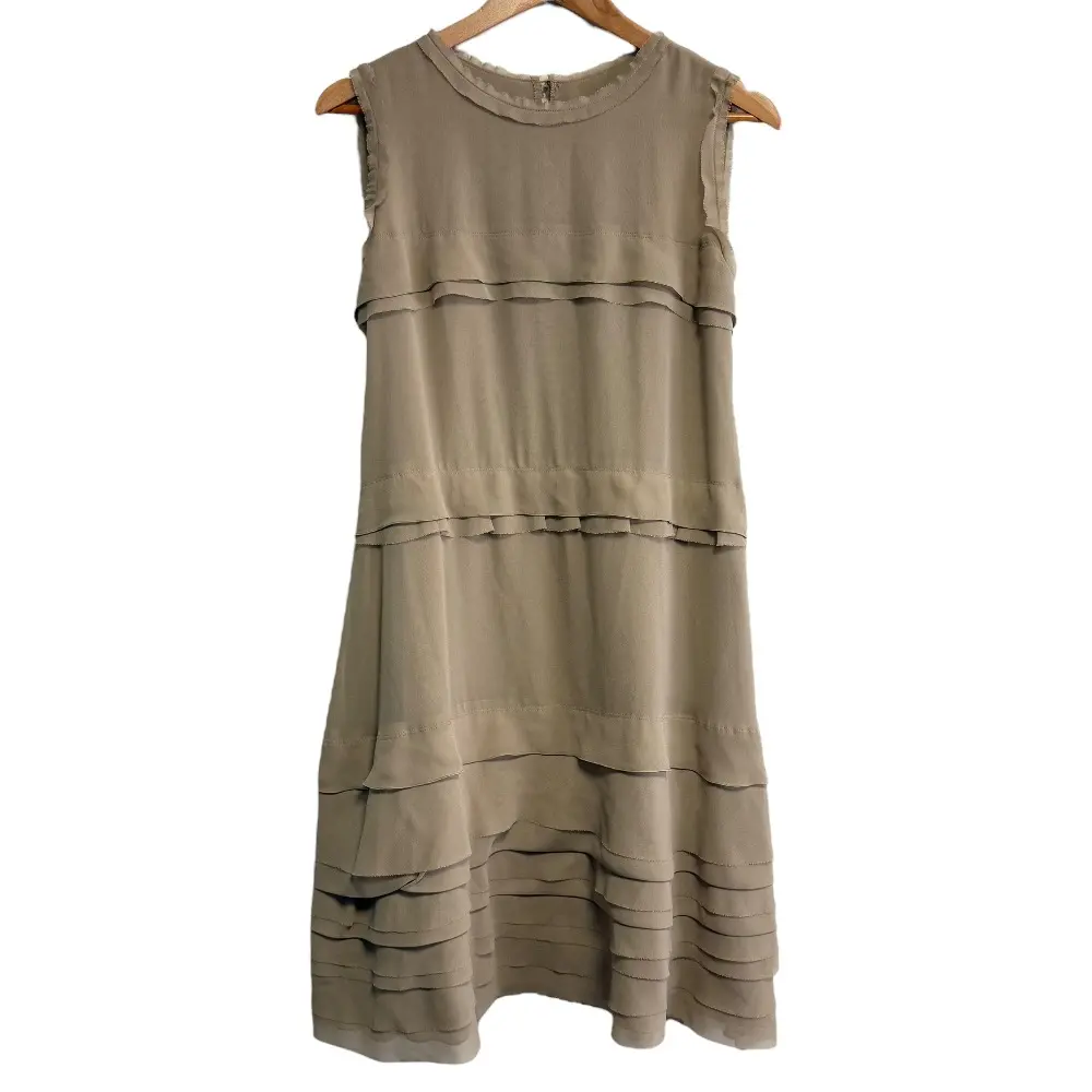 FOXEY フォクシー シルク100％ シアー ひざ丈 ノースリーブ ティアードワンピース 34143 サイズ40 ベージュ