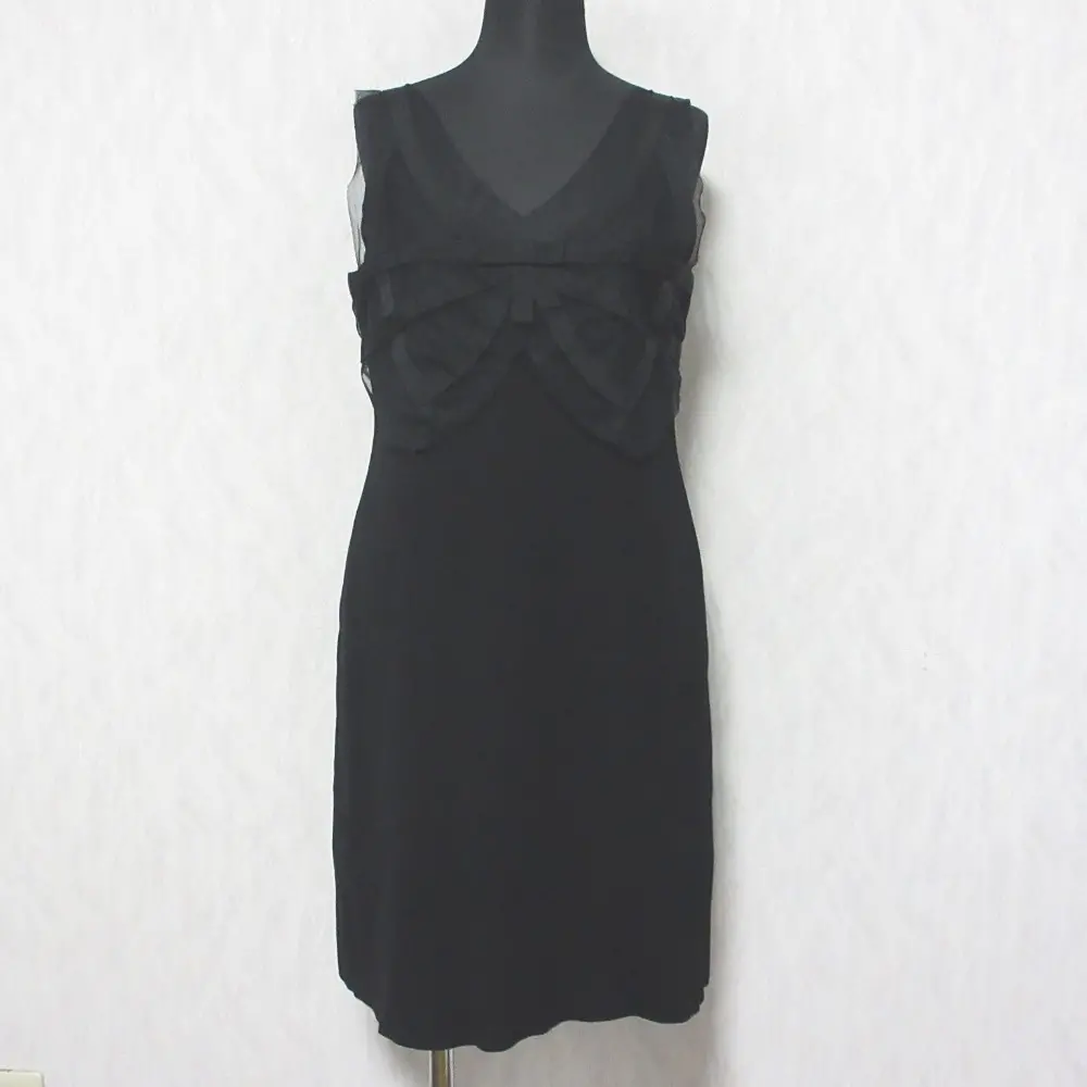FOXEY フォクシー ストレッチ チュールリボン ノースリーブ ひざ丈 キャミワンピース 27406 40 ブラック