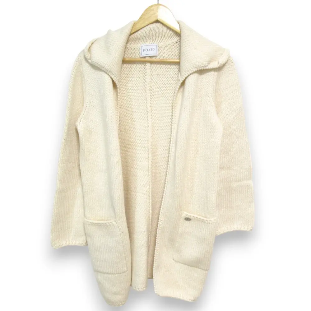 FOXY フォクシー ウイングカラー ボタンレス  長袖 ニット セーター ロングカーディガン 35226 サイズ2 アイボリー