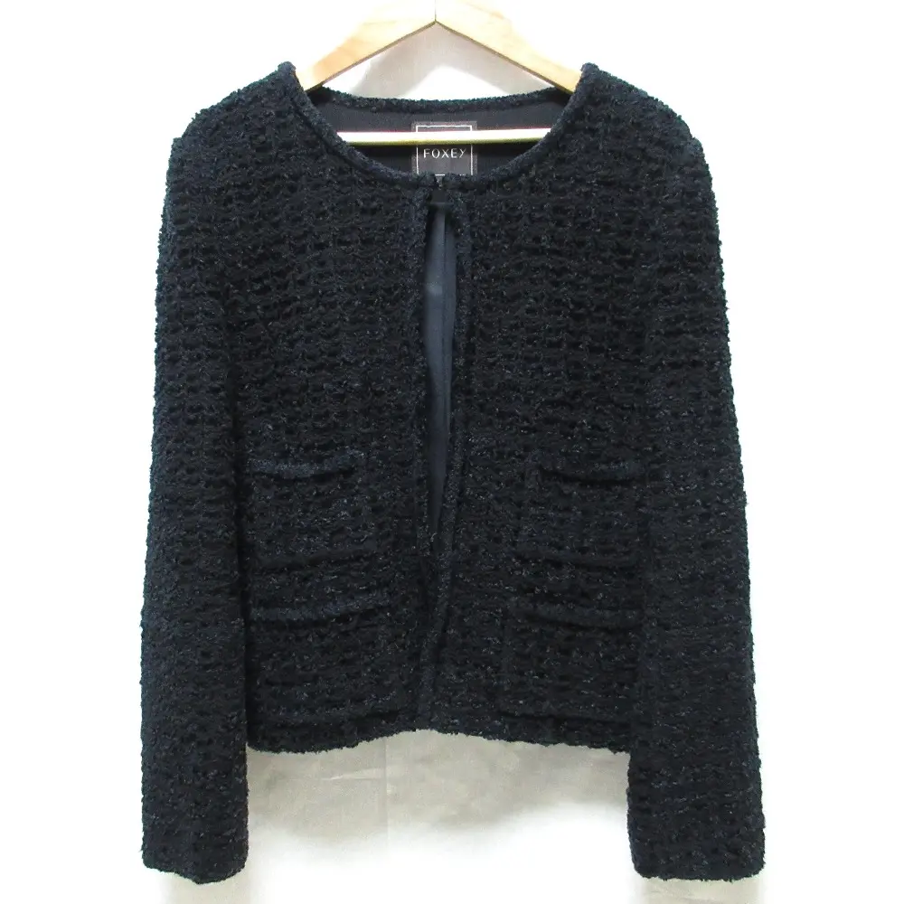 FOXEY フォクシー クチュールニット コットンノーカラージャケット 33945 40 ブラック