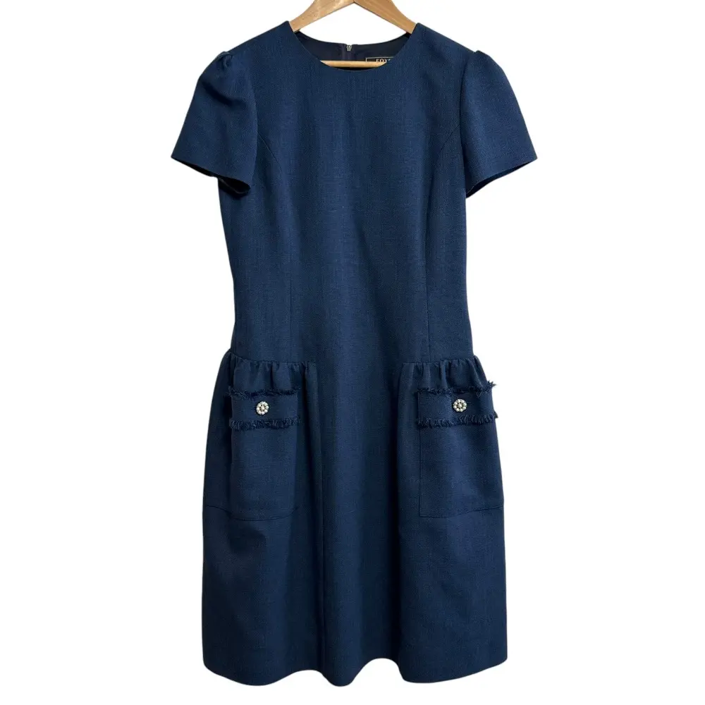 FOXEY フォクシー ドレス ソフィー 半袖 ストレッチ ひざ丈 ワンピース 39456 38サイズ ネイビー