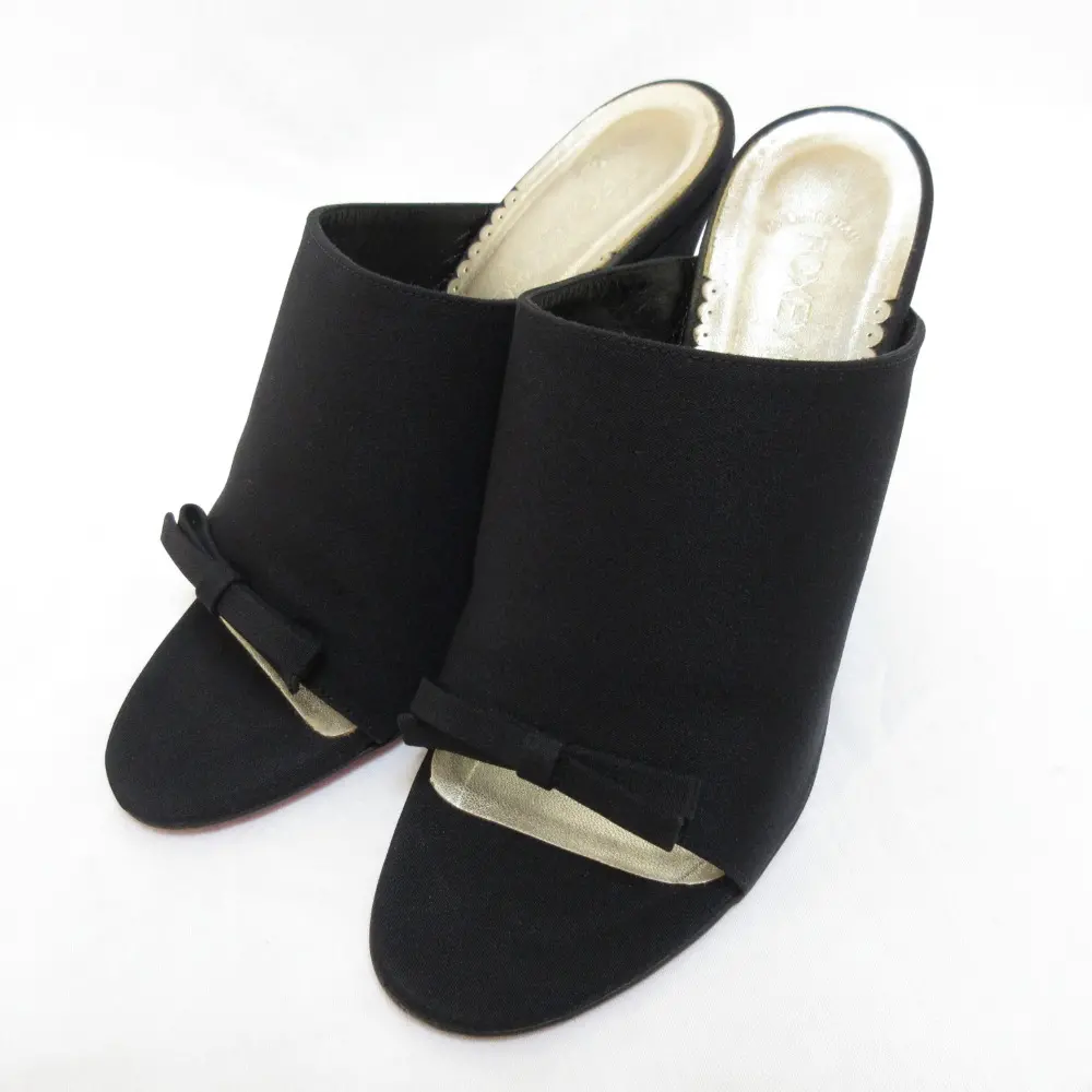 FOXEY フォクシー リボンモチーフ ハイヒール ウェッジソール サンダル ミュール サイズ37 約23.5cm ブラック