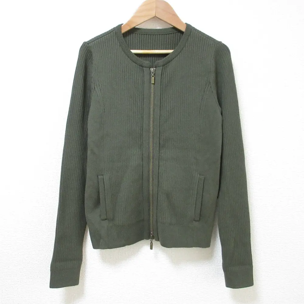 FOXEY フォクシー 2021年製 Zip Up Rib ウール ジップアップ リブニットカーディガン 41886 38サイズ グリーン