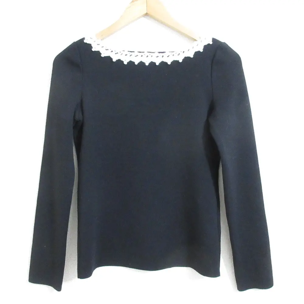 FOXEY NEW YORK フォクシーニューヨーク 飾り編み 長袖 プルオーバー ニット カットソー セーター 29264 38 ブラック